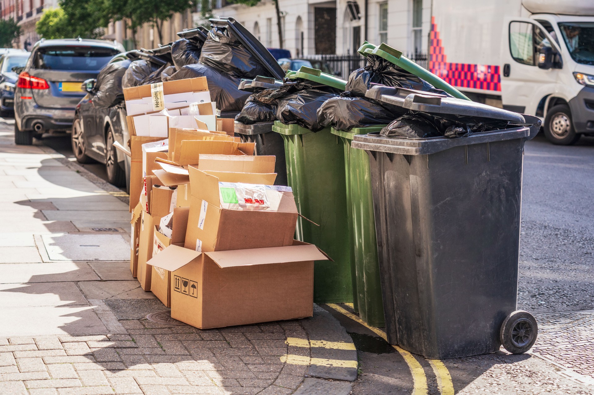 Wheelybins and cardboard ready for collection